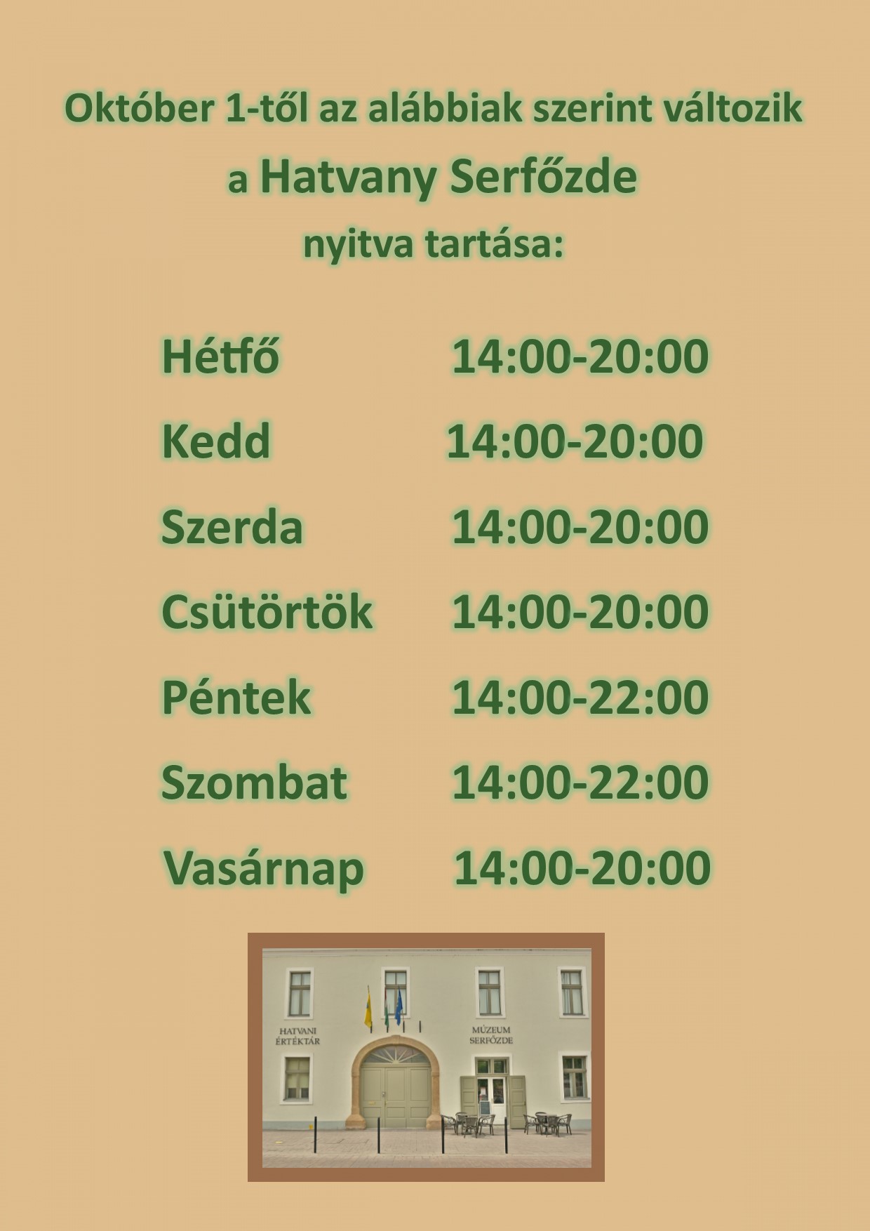 Serfőzde nyitva tartása